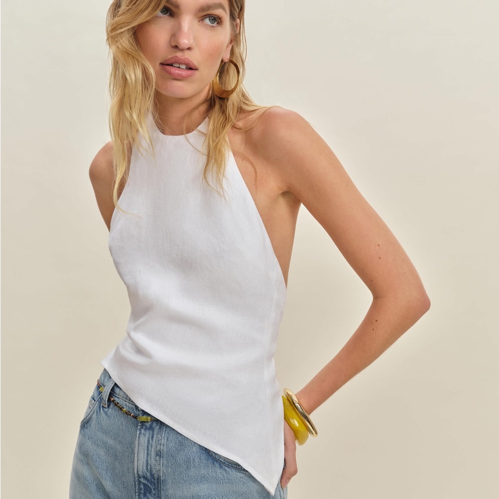 Reformation Reese Linen White Halter Tank Top (NWT)